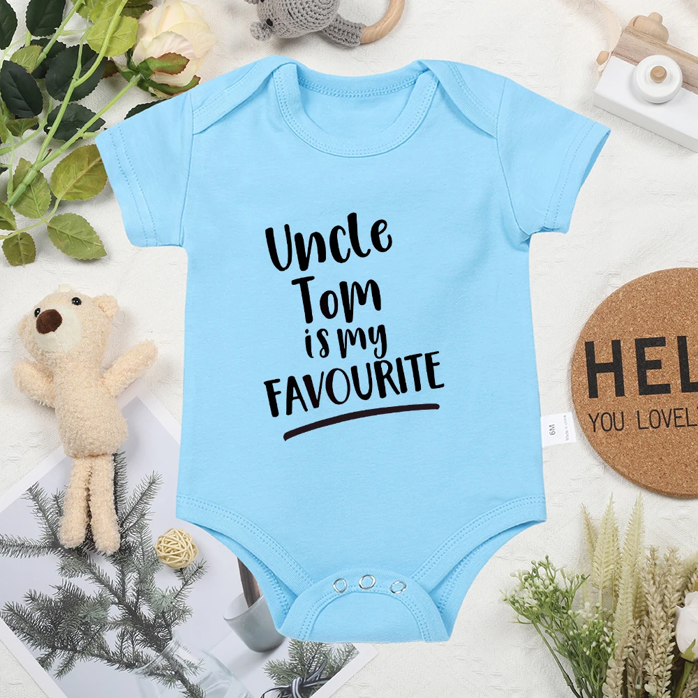 Uncle Tom Is My Favorite Baby Clothes Blue Creative Fun Print Summer Toddler Onesies 0-24M Boys and Girls Short Sleeve Romper