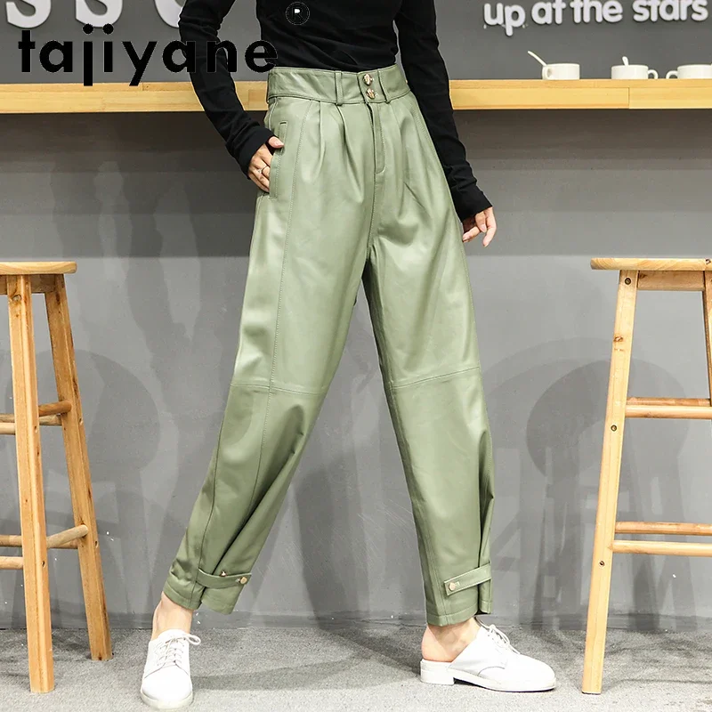 

Tajiyane Autumn Streetwear Women Real Sheepskin Pants Woman Leather Trousers Women's Wide Leg Pants Oversize Pantalones TN1283