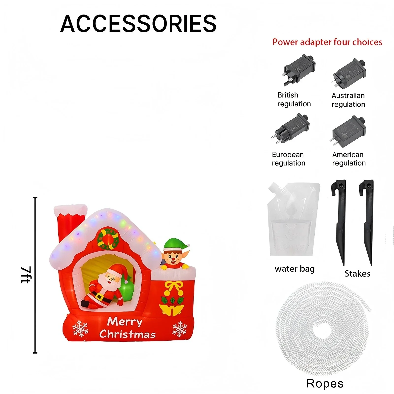 7피트 대형 크리스마스 풍선 산타클로스 장난감 하우스 엘프 LED 조명 포함 마당 잔디 장식 용품 가정 장식품 축제 선물