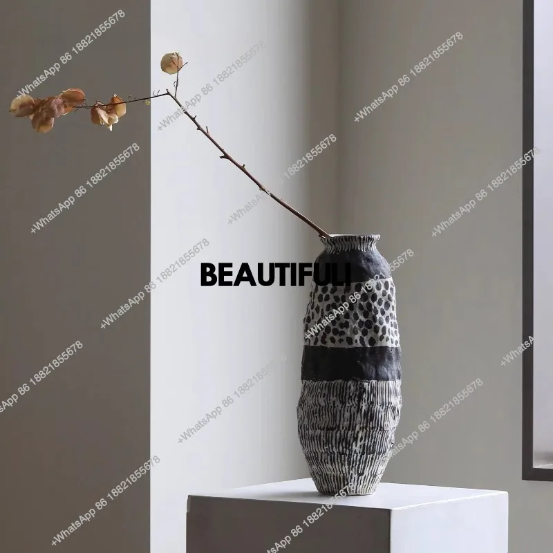 Wabi Sand Wind Ceramic Vase Ornament Jingdezhen Chinese Pottery Pot Light Luxury Living Room Art Flower Arrangement Decoration