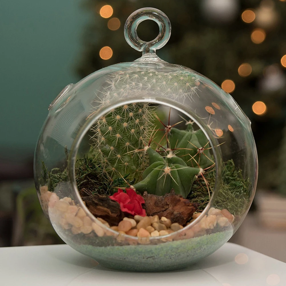 

4Pcs Transparent Hanging Glass Ball Vase High Borosilicate Glass Flower Plants Terrarium Flat Base Container Landscape DIY