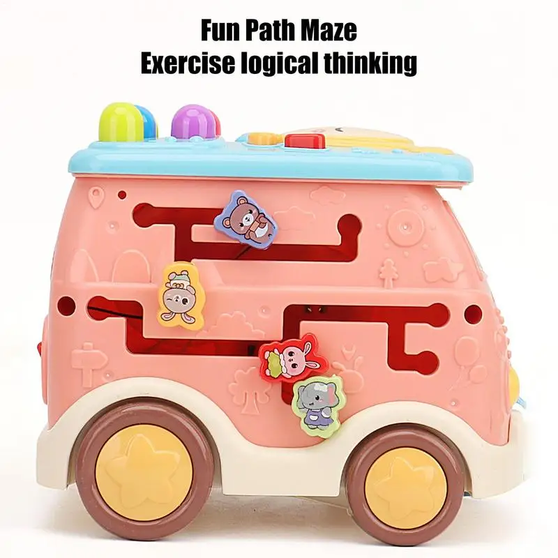 Toddler Educational Car Toys Early Educational Toy Bus Toy Cartoon Bus Educational Toys With Light & Music For Boys Girls Kid