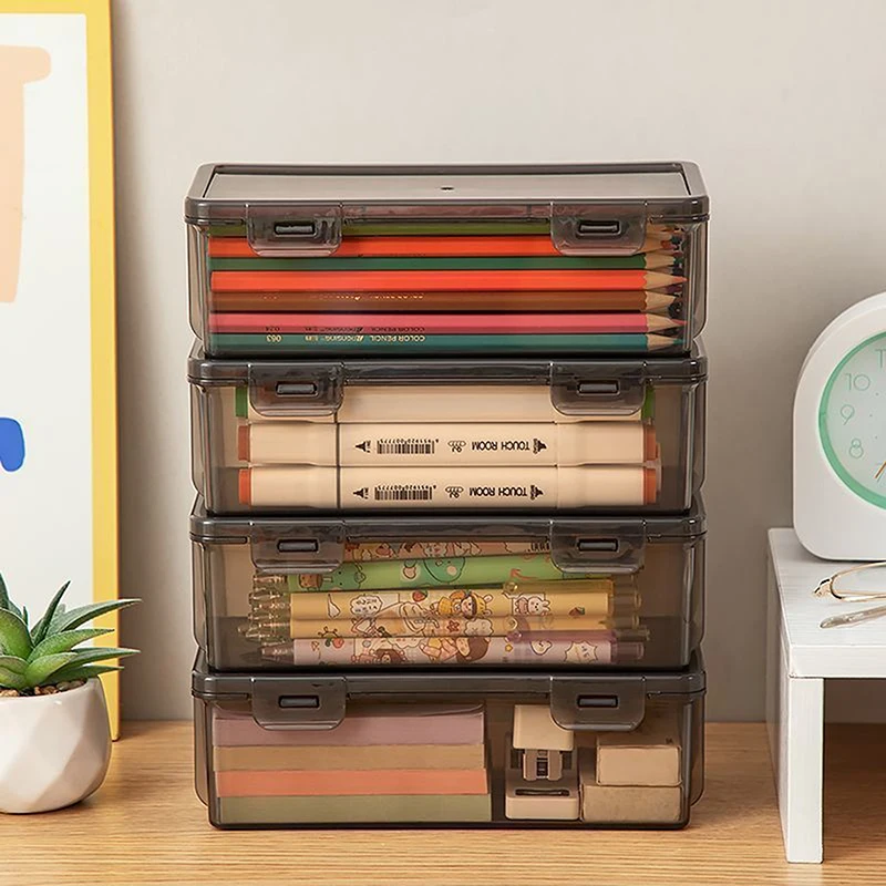 Black Transparent Pencil Case Box Large-capacity Stackable Storage Box Office School Pencil Case Supplies Pencil Storage