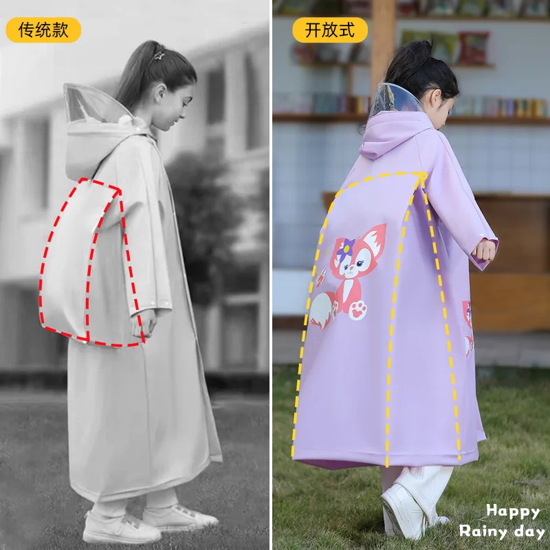 Student School Special Raincoat with Schoolbag Position Big Brim Primary School Children Big Boys and Girls Children Thickened P