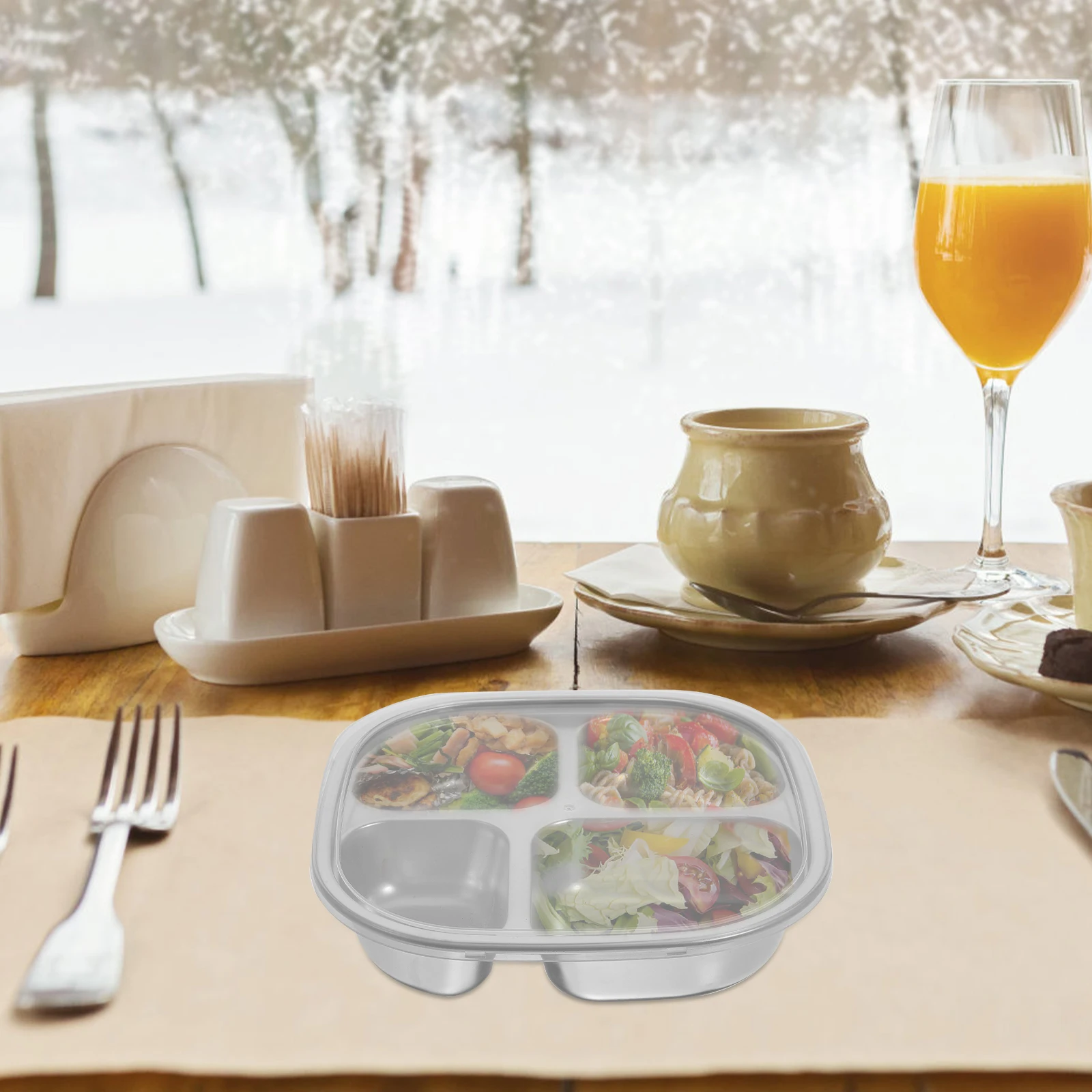 

304 Stainless Steel Divided Dinner Tray Food Grade Reusable Dishwasher Safe For Camping Hiking Picnic Kids School Home Kitchen