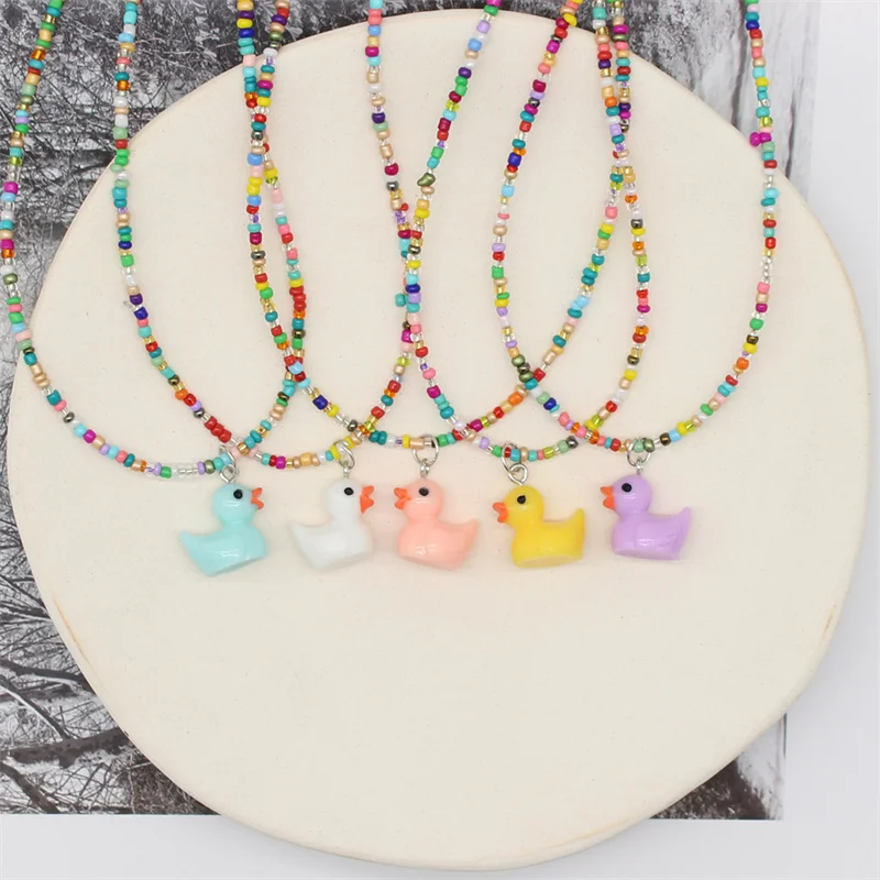 Fashion Cute Small Cartoon Little Yellow Duck Charms Pendant Necklace Short Chain Collar Handmade Choker Accessories Jewelry