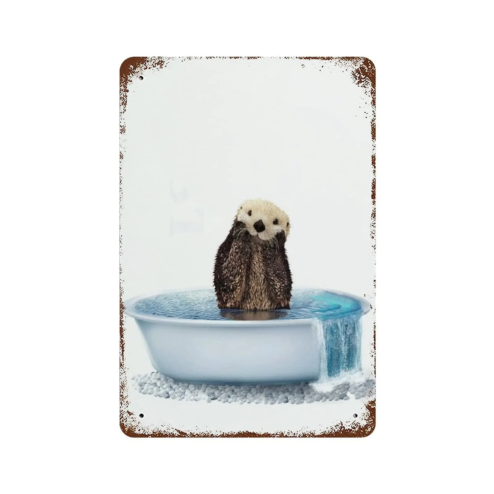 

Vintage Tin Sign Sea Otter Bathroom Print Coastal Bathtub Wall Art Funny Nautical Nursery Tub Metal Tin Sign Cute Woodland Anima