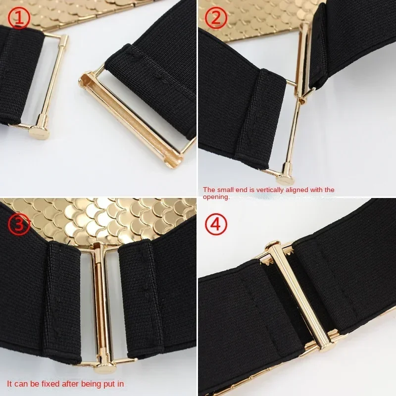 Ladies Metal Elastic Girdle Fish Scale Pattern Wide Belt Dress Slim Fit Corset Decoration Belts for Women Luxury Designer Brand