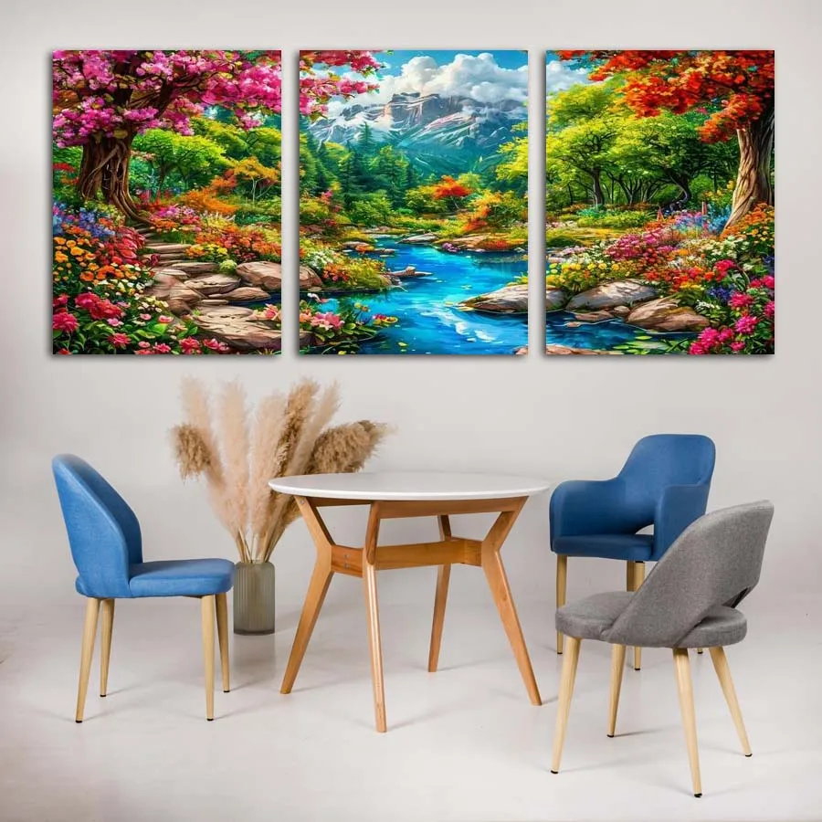 

Fullcang Spring Forest Scenery River Diy Diamond Art Painting Triptych Landscape Full Drill Mosaic Embroidery Picture 3Pcs/set