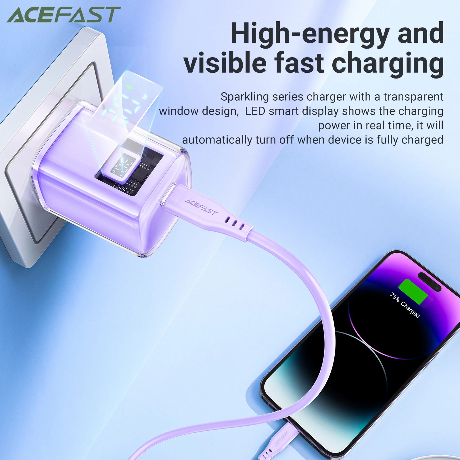 ACEFAST-Chargeur USB C Crystal GaN 30W A55, charge rapide, adaptateur mural de voyage, pour iPhone 16/15 Pro Max et Samsung S24 S23