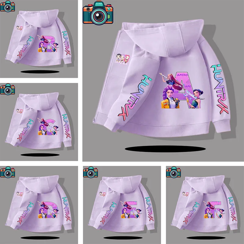 A-Z style winter and autumn zipper coat children's hooded sweatshirt boys' sports shirt girls' casual top concert cartoon print