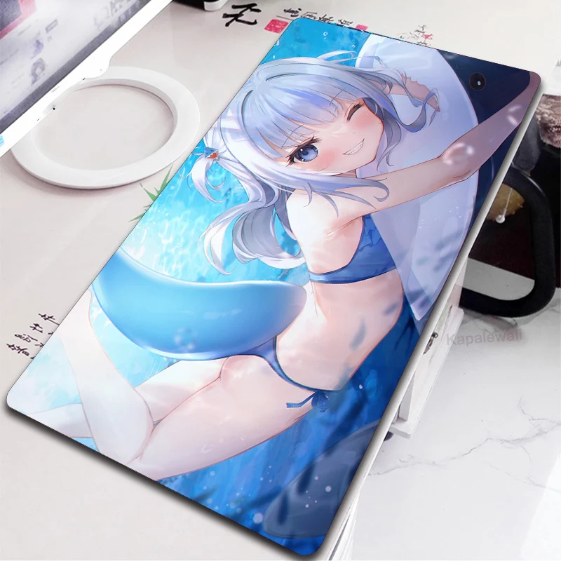 

80x40 Gawr Gura Anime Mouse Pad Computer Desk Mat XXL Edgelock Comic Mousepad Gaming Room Accessories Kawaii Cartoon Table Pad