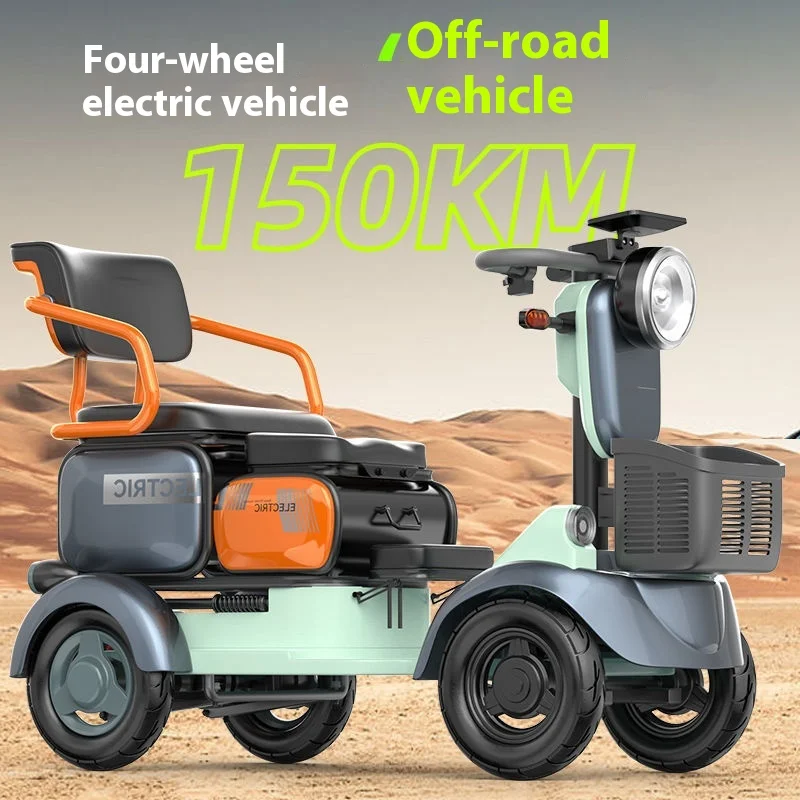 Lithium Battery-Powered Open-Body Electric Four-Wheeler Elderly and Disabled Sightseeing Car with Child Pick-Up Feature