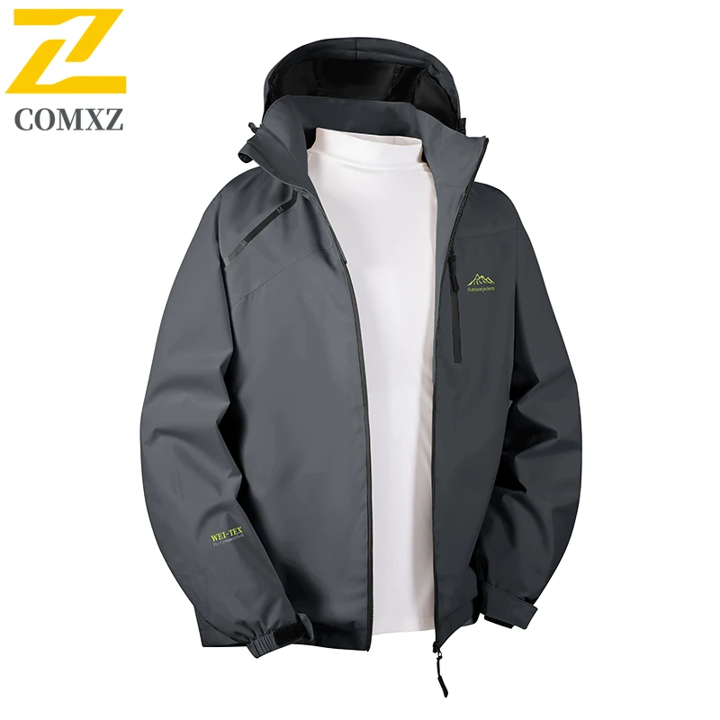 Autumn Windproof Jacket Men's Casual plus size Embroidered Waterproof Windbreaker Outdoor Hiking Fishing Detachable Hooded Coat