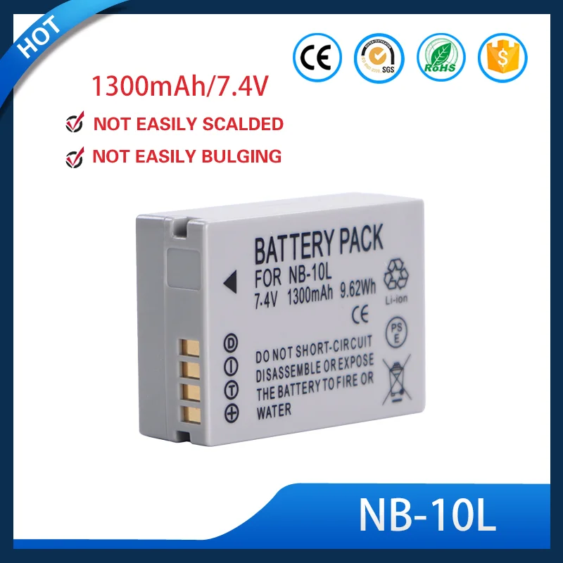Replacement Battery NB10L 7.4V 1300mAh High Capacity Li ion for Canon PowerShot G16 G15 G1X SX60 SX50 SX40 Camera Long Life Safe
