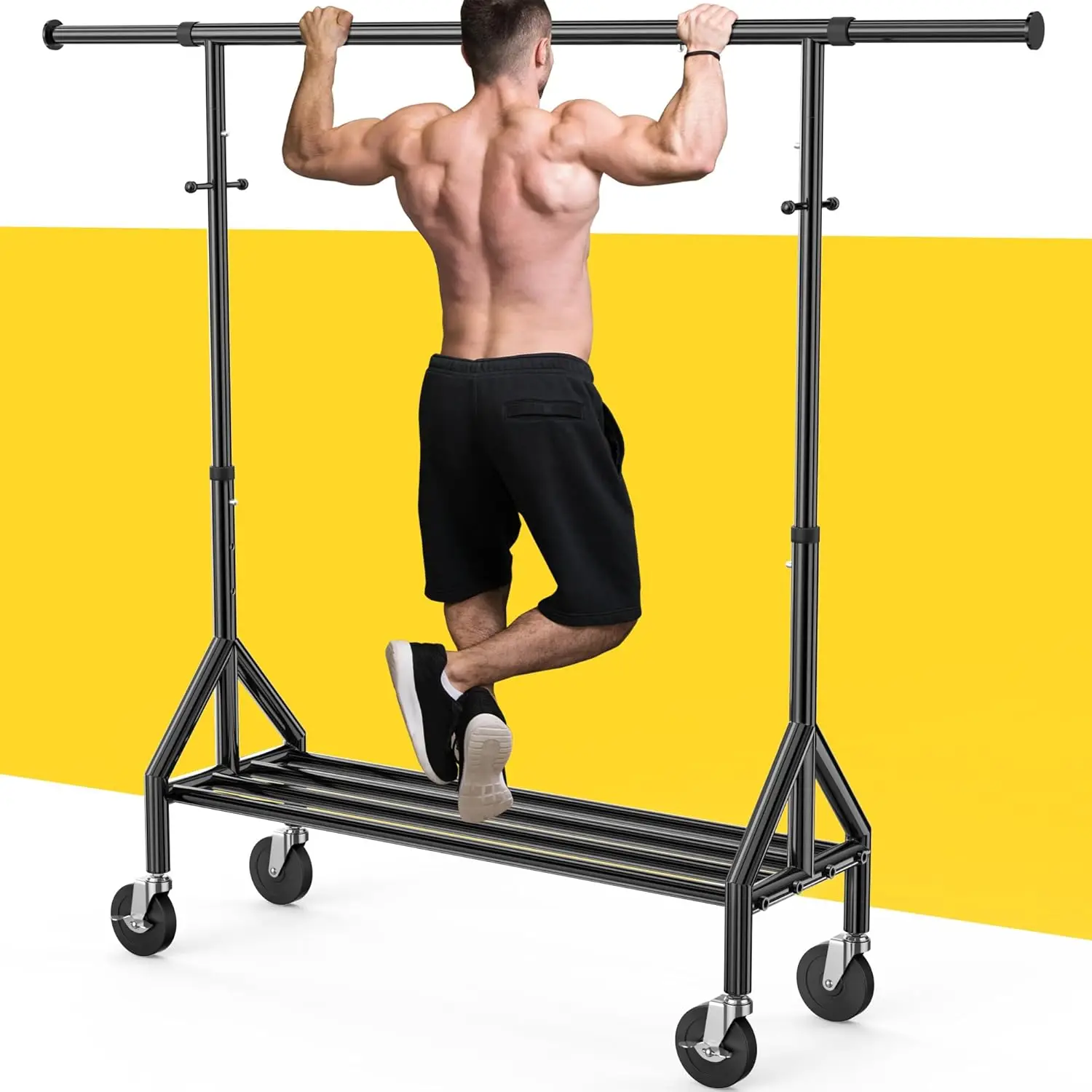 

Heavy Duty Clothes Rack Load 520LBS, Adjustable Rolling Clothing Rack with Sturdy Wheel, Metal Industrial Closet Garment Rack