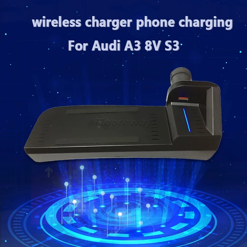 15W Car Wireless Charger For Audi A3 8V S3 2014-2022 Fast Charging Pad Mobile Phone Holder Center Console Accessories