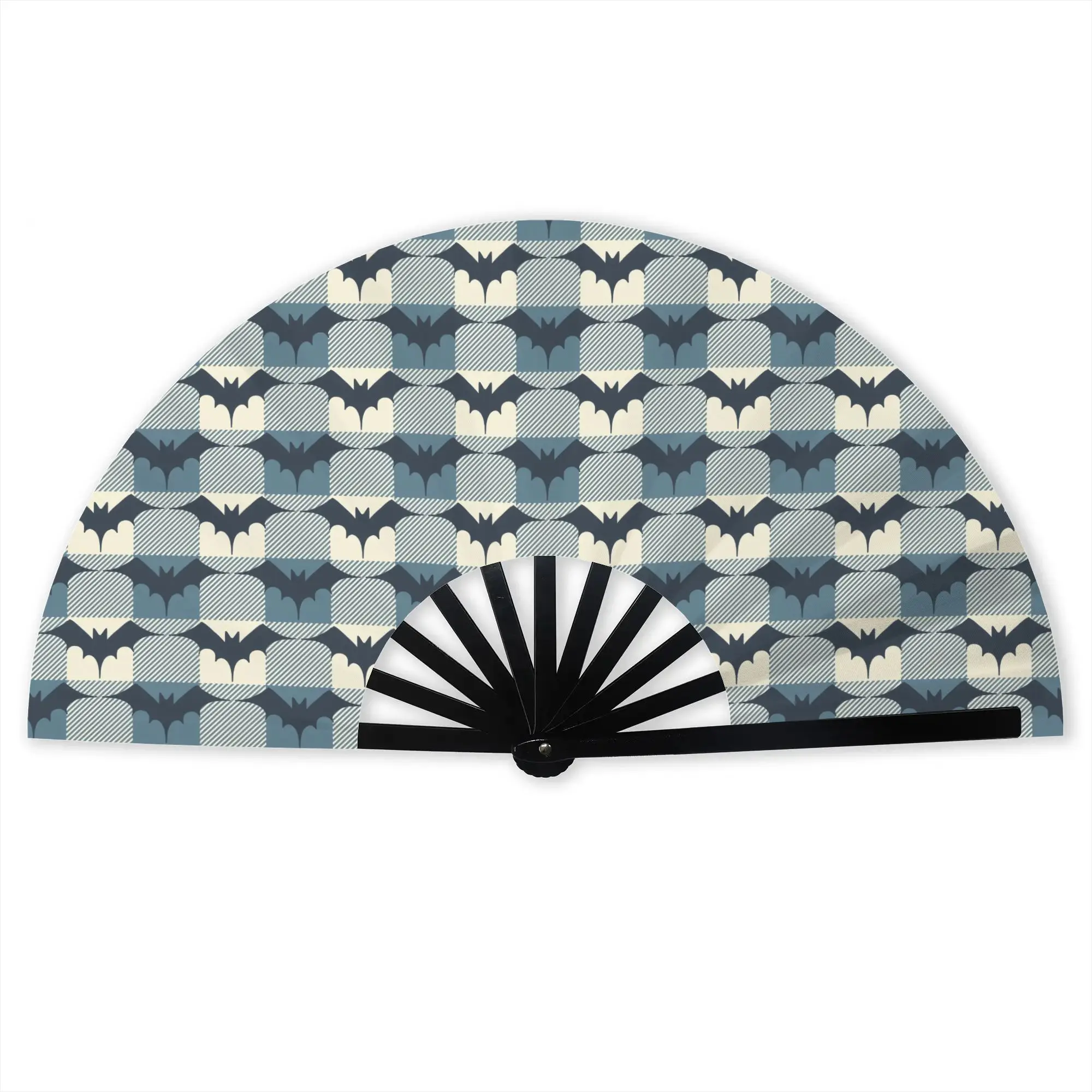 Halloween Bats Gingham Check Plaid Soft Indigo Stylish Hand Fan  Men  Cute Animal  Printed Polyester Fan Trendy For Dancing Gift