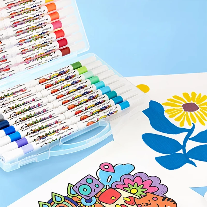 Faber-Castell 36/48 Colors Easy Acrylic Paint Markers – Washable, Non-Toxic for Students – Safe for Drawing on Wood, Ceramic
