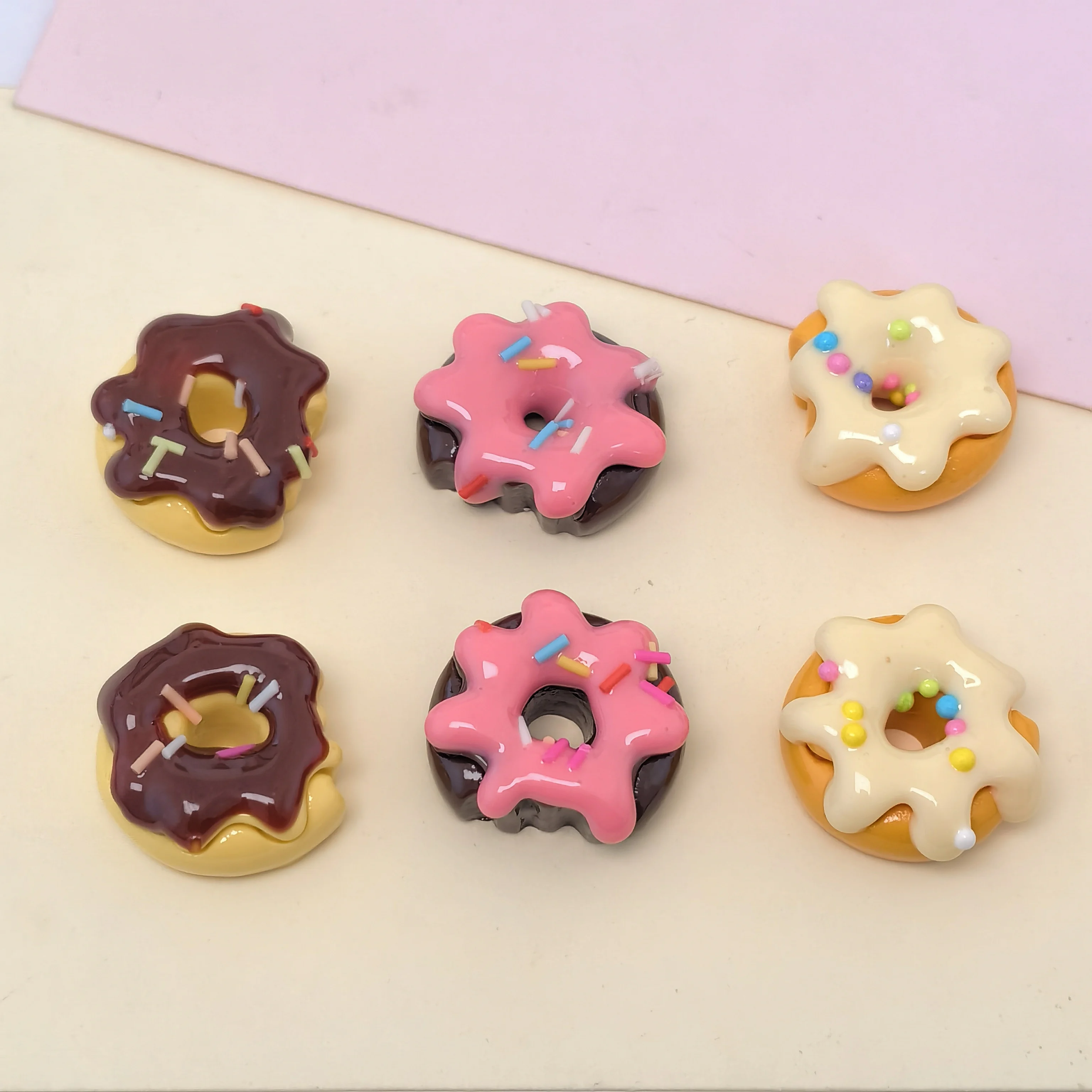 Kawaii Simulation Miniature Chocolate Donuts Resin Flat Back Cabochon for Dollhouse DIY Scrapbooking