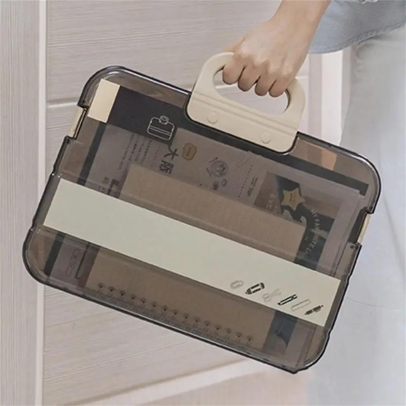 R53C Portable File Box Plastic Transparent Pencil for Case Folder with Lock Statio
