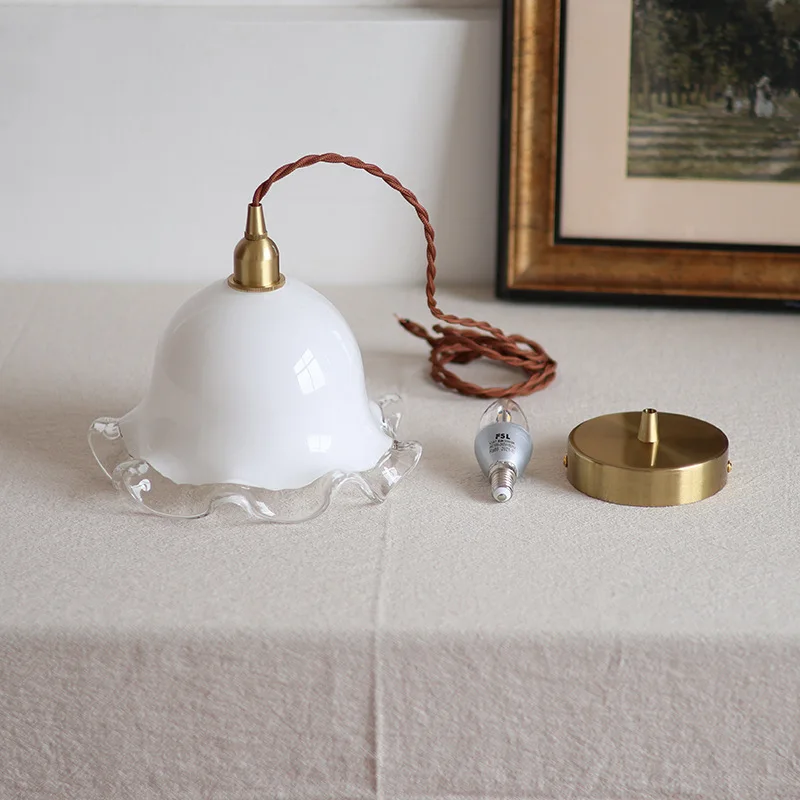 

Retro Brass Glass Chandelier LED Bedside Atmosphere Lamp Living Room Restaurant Entrance Decorate Chandelier