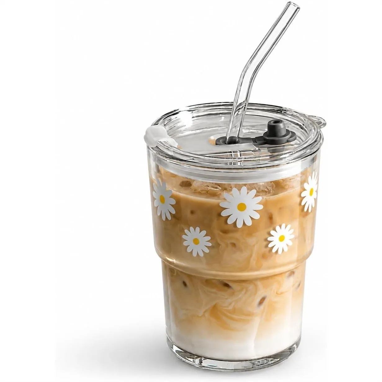 13oz Glass Tumbler with Straw and Lid for Iced Coffee, Reusable Cup for Water or Matcha Travel Mug