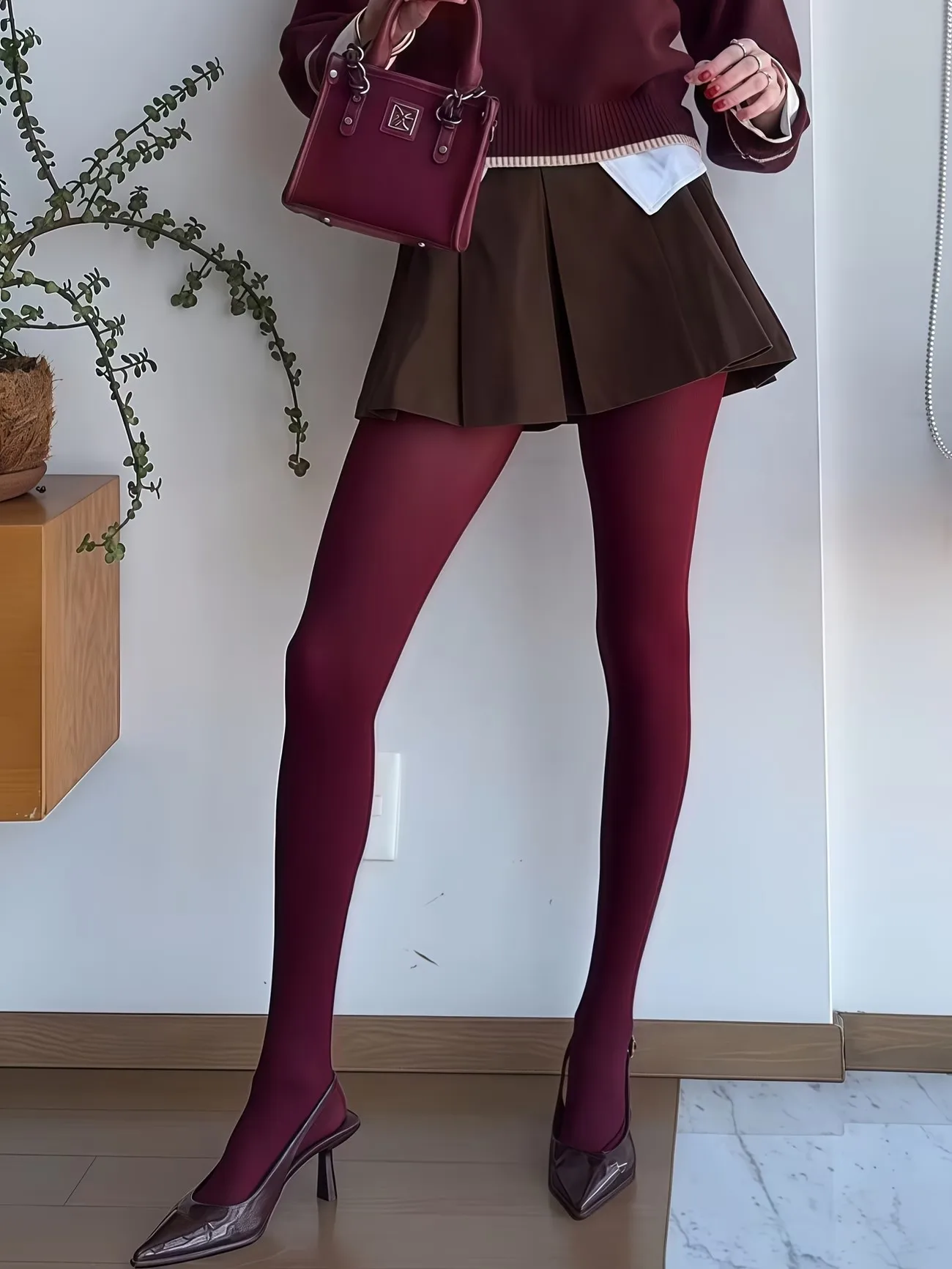 Weinrote Kaffeebraune Damen-Strumpfhose Sexy Tights Frühling Herbst Strumpfhose Schlankmachende Strümpfe Superelastische Leggings – Detail 6