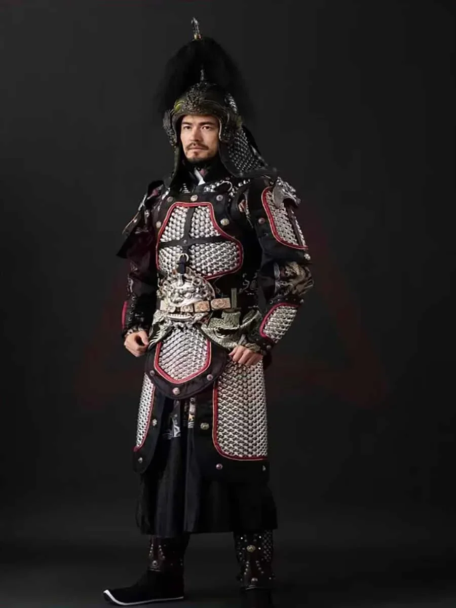 

Древние китайские генералы солдат доспехи стальной сплит рыбья чешуя доспехи наряд унисекс косплей костюм золотой, серебристый, черный, большие размеры