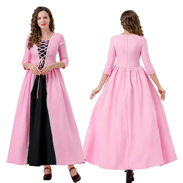 

loween Court Retro Sle Medieval Vintage Full Skirt Pink Dr Retro Wind Women's Clothing Ethnic Costume Stage Costume