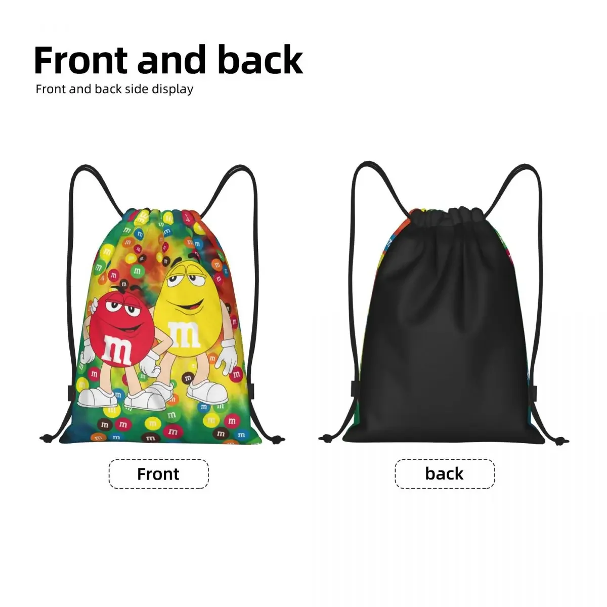 Funny Candy M & M's Chocolate bolsas con cordón para hombres y mujeres, mochila plegable para deportes, gimnasio, almacenamiento de entrenamiento