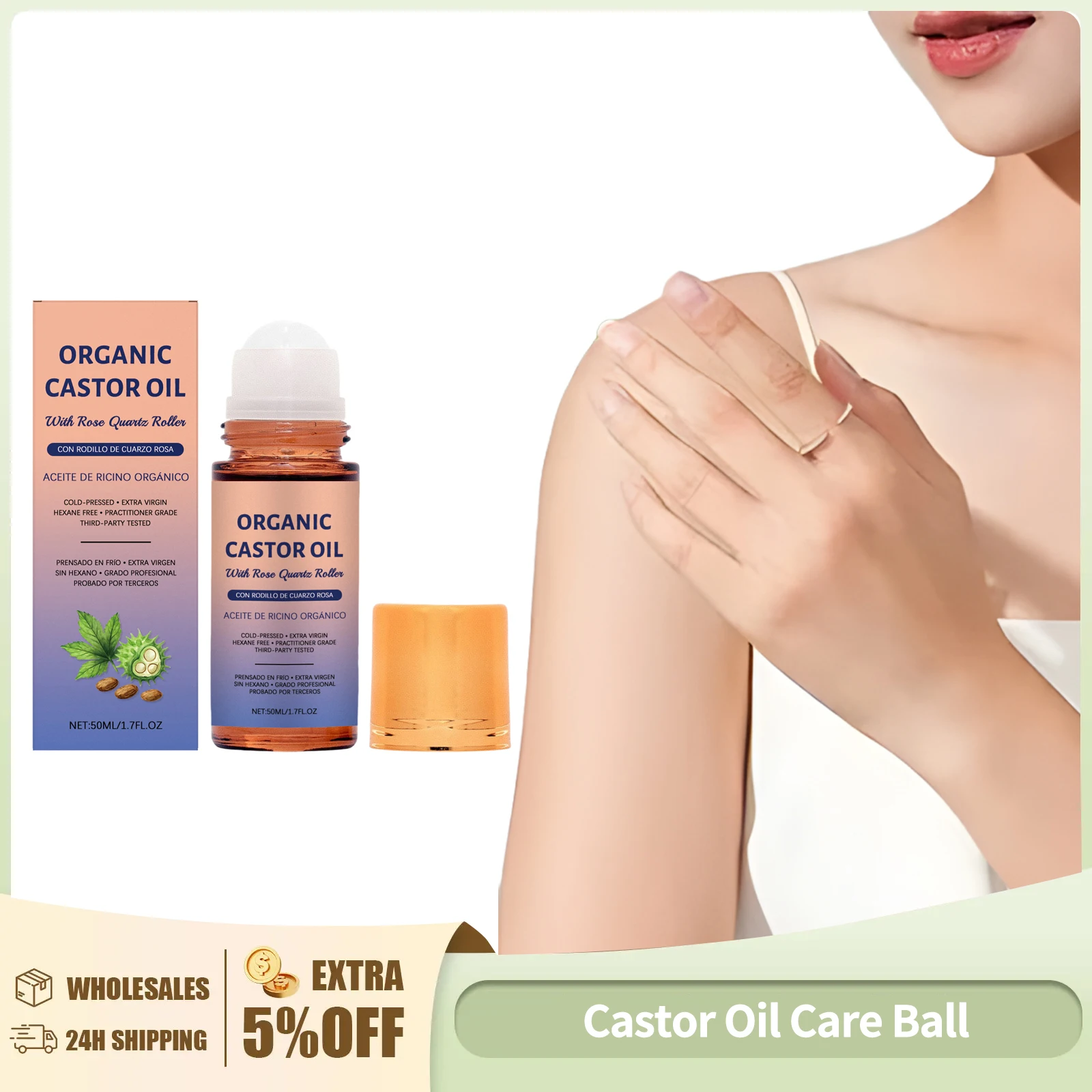 

Castor Oil Roll-On Soothing Repairing Skin Brightening Improve Dullness Relieve Skin Stress Control Lighten Fine Lines Body Care