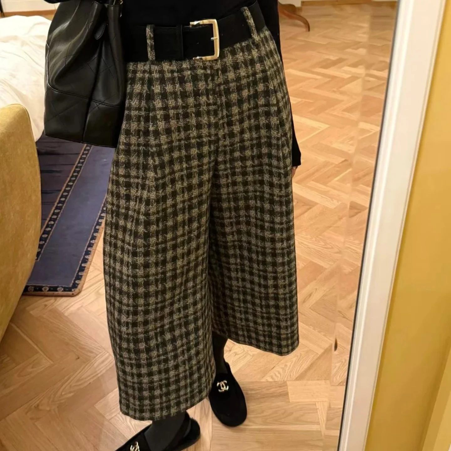 

Retro Plaid Wide Leg Pants For Women In Autumn And Winter 2025, Niche Plus Size Loose Casual Versatile Cropped Pants