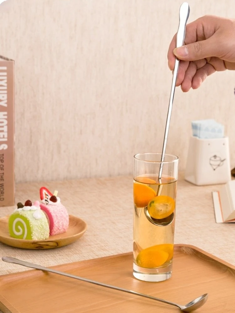 Cuchara de agitación de mango largo de acero inoxidable, cuchara creativa para Helado, postre, cóctel coreano, café, té, cuchara mezcladora, cubiertos, 30CM