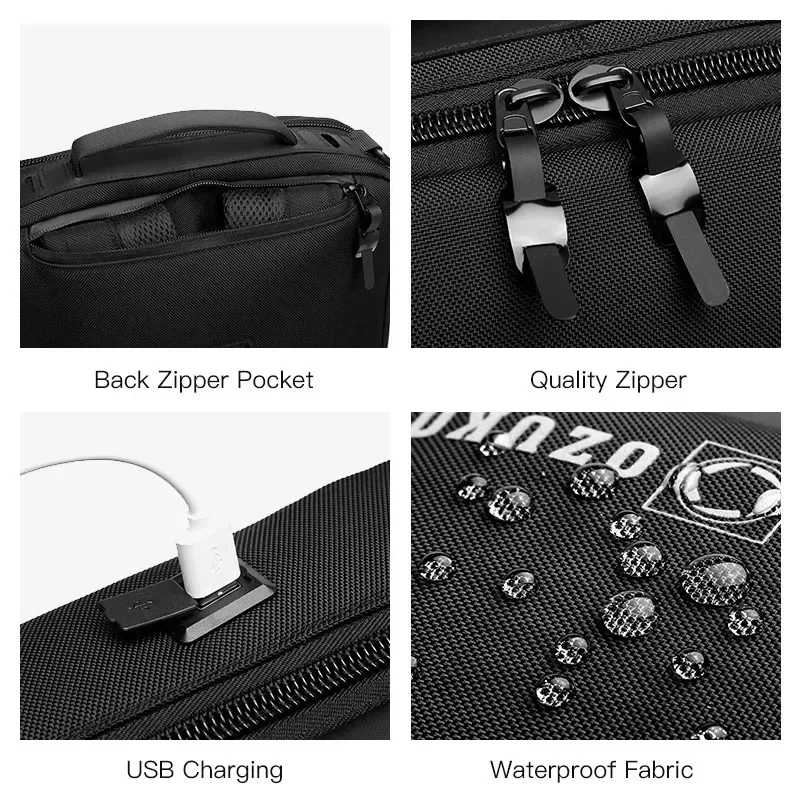 Zaino multifunzionale da uomo OZUKO borsa da viaggio impermeabile Oxford antifurto per Laptop da 15.6 pollici