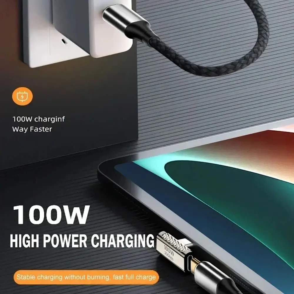 100W Type C Adapter 20Gbps 90 Degree Elbow Data Transfer Adapter Data Transfer Fast Charging USB C Male Transfer Phone