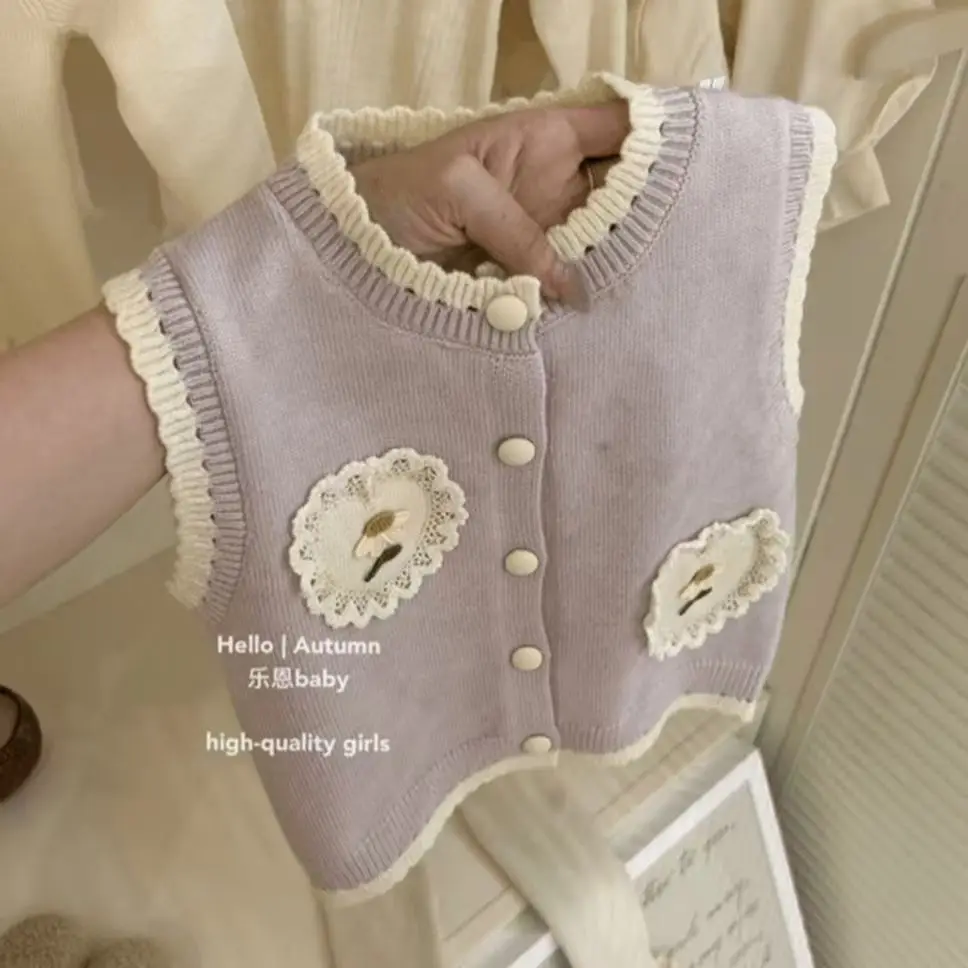 

Girls' Sweater Vest Spring and Autumn 2024 New Fashionable Children's Knitted Sweater Baby Girl's Vest