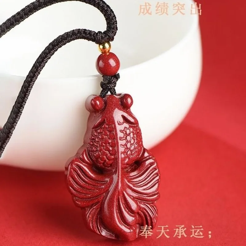 

Fashion Cinnabar Jade Lucky Charm Goldfish Pendant Necklace Jewellery Chinese Healing Women Man Luck Gift Sweater Chain