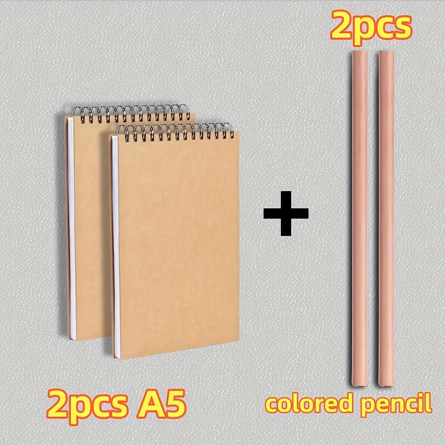 A4/16K/A5/A6 Zwei Skizzenbücher + Zwei Buntstifte, Hochwertige Spiralbindung, je 30 Blatt, Perfekt für Zeichensets, Schreib- und Künstlerbedarf – Detail 8