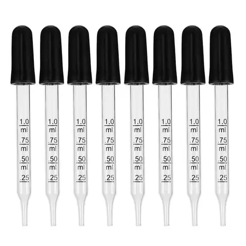 Bilashmart 20pcs 1ml Straight Glass Dropper Glass Pipette Dropper Pipet With Scale Line (1ml Straight + Rubber )