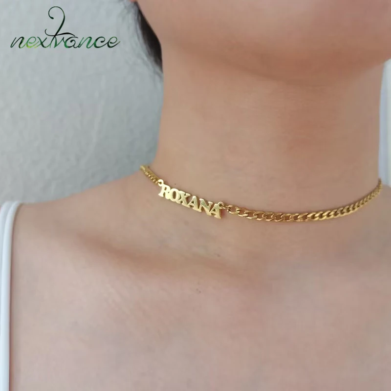 

Nextvance Customized Name Necklace Choker Clavicle Chain Asymmetric Length Stainless Steel Nameplate Pendant For Women Gift New