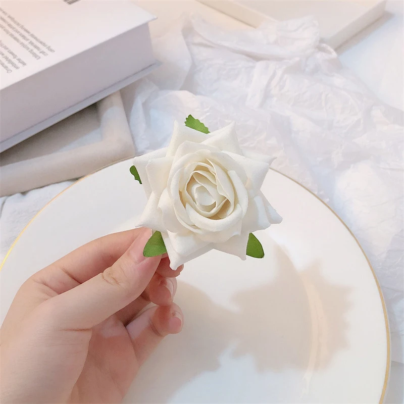 Rose Flower Classy Elegant Fashionable Hairpin Women Bridal Wedding Flocking Cloth Red Rose Flower Hair Clip Beach Headdress