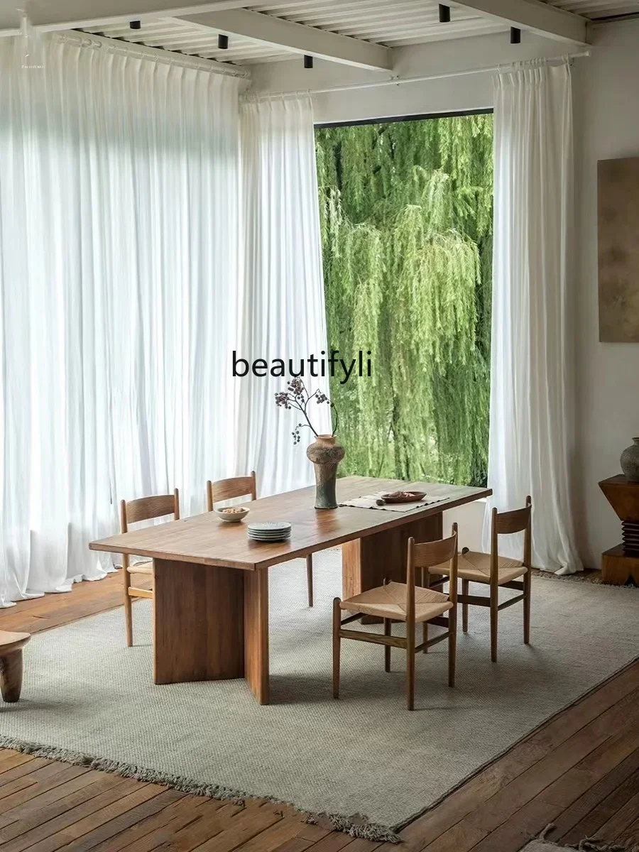 

Qiji Style Solid Wood Dining Table Creative B & B Designer Workbench Rectangular Dining Table Retro Large Board Long Table A16