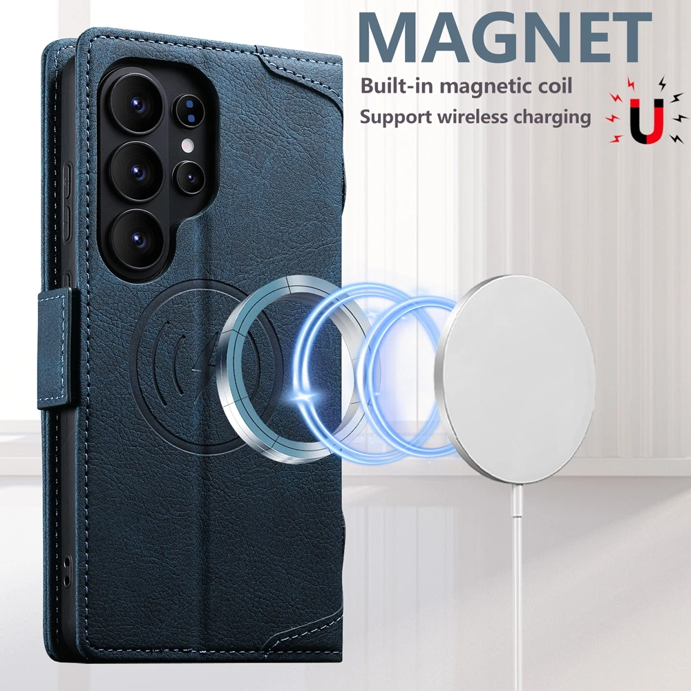 Luxury Wirless Charging Magnetic Flip Leather Wallet Case for Samsung Galaxy S26 Ultra S25 S24 S23 S22 S26U S25U Phone Cover view 5