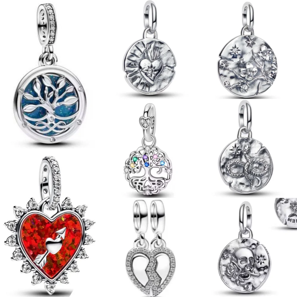 جديد 925 الفضة على شكل قلب مربع قلادة بها خرزات مناسبة لسوار أوروبي أصلي لتقوم بها بنفسك اكسسوارات مجوهرات رائعة