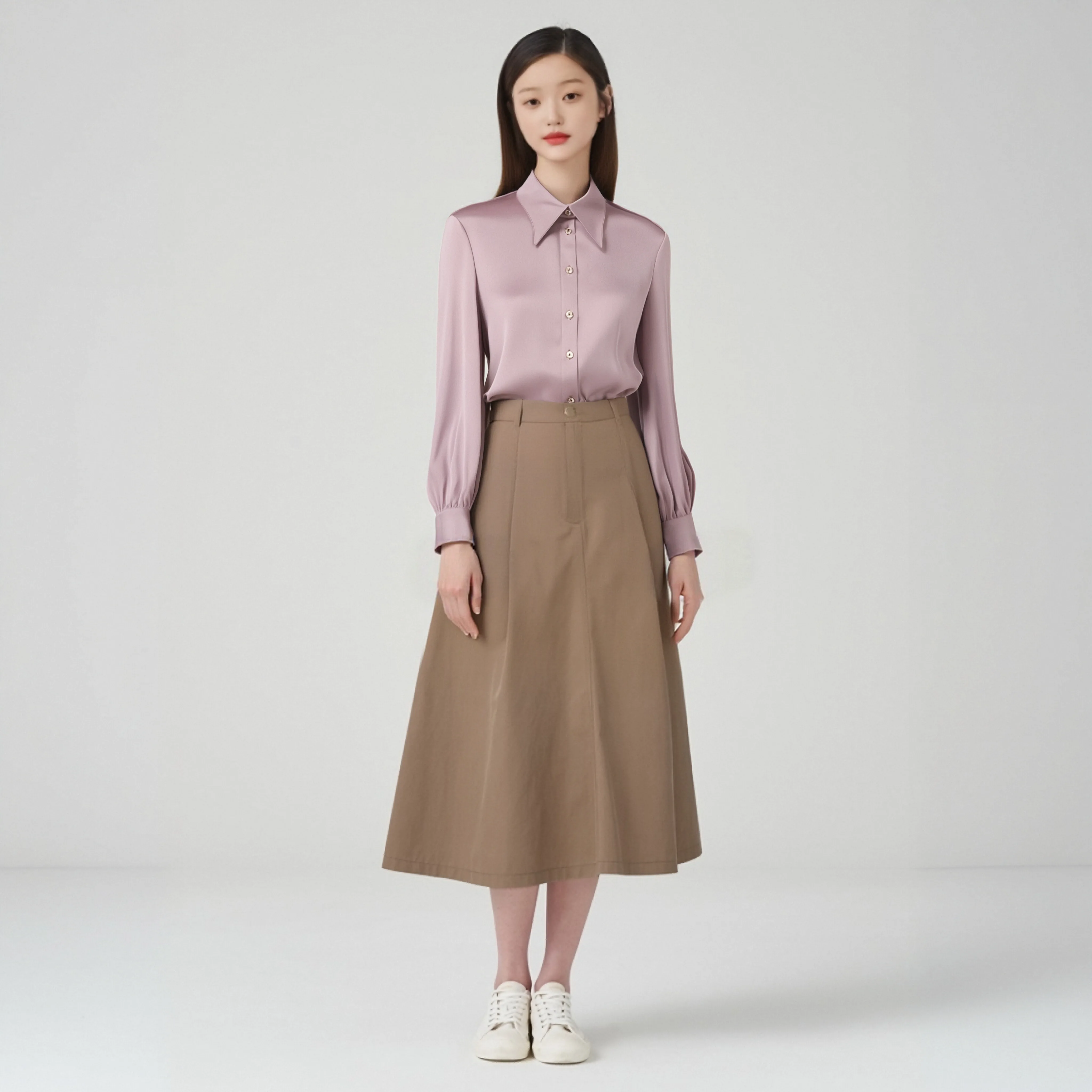 

Elegant Simple New Lazy Satin Shirt Womens Solid Color Slimming Pattern Comfort-fit Long Sleeve Commuter Fashion Shirt