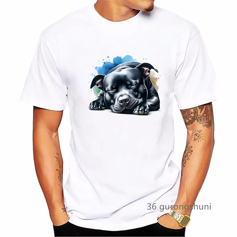 Staffordshire Bull Terrier Dog Animal Printed T Shirt Men\'S Clothing Summer Fashion Tops Tee Shirt Homme Harajuku Shirt