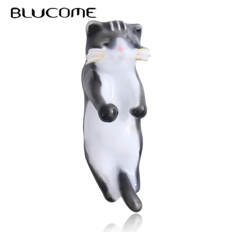 Blucome Dummy Cute Stereopsis Oil Dripping Cat Brooches for Women Men Gold Color Wedding Special Design Brooch Pins