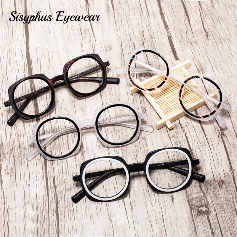 Retro Square Frame Round Frame High-End Glasses Plate Material Can Be Equipped with Prescription Lenses for Men's Lighting Frames for Home Use