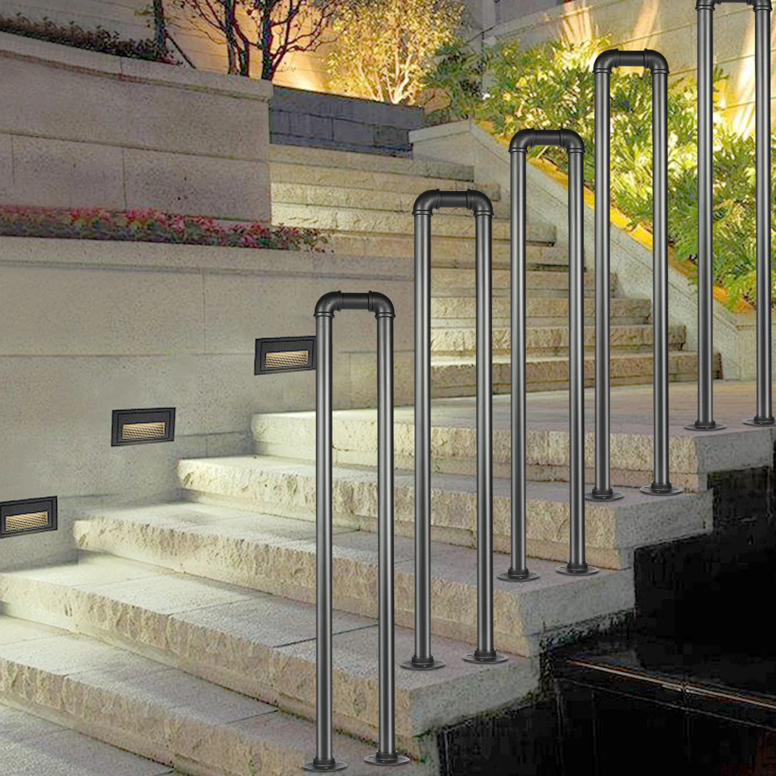 Matte Black U-Shaped Stair Handrail, Industrial Galvanized Steel Safety Railing - 110LBS Load Capacity